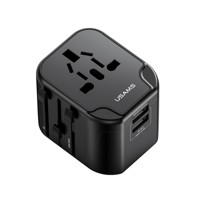 СЗУ USAMS US-CC173 T55 12W Dual USB Universal Travel Charger (US/AU/EU/UK) Black (CC173)