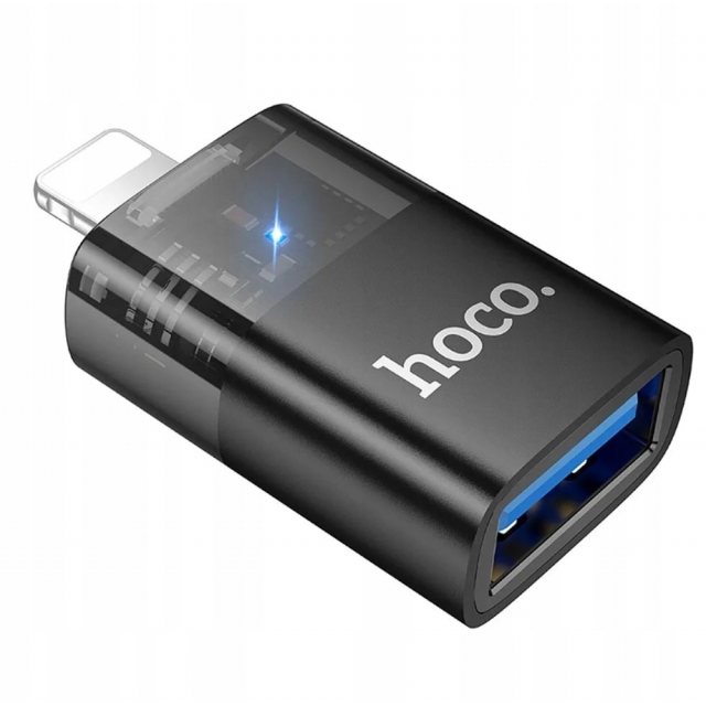 Адаптер Hoco UA36 iP male to USB female OTG transparent adapter Black (UA36)