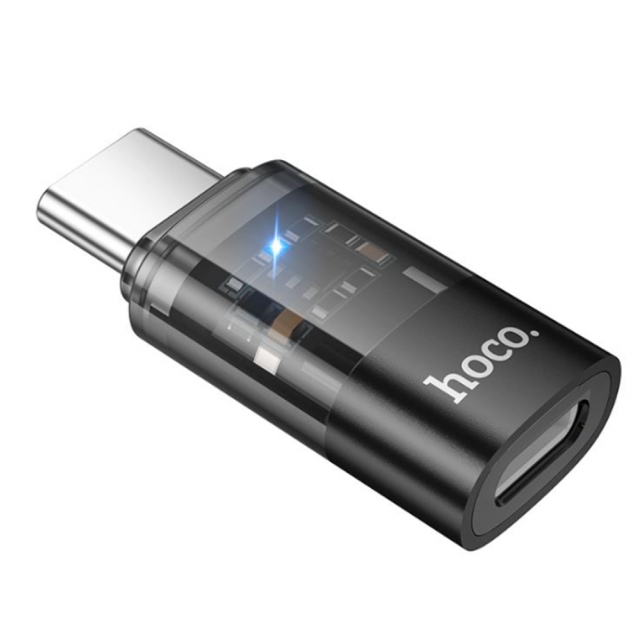 Адаптер Hoco UA36D Type-C male to iP female transparent adapter Black (UA36D)