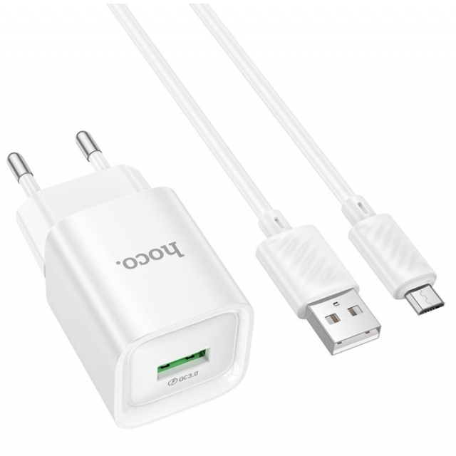 СЗУ Hoco C145A Charm single port QC3.0 charger set(Micro)(EU) White (C145A)