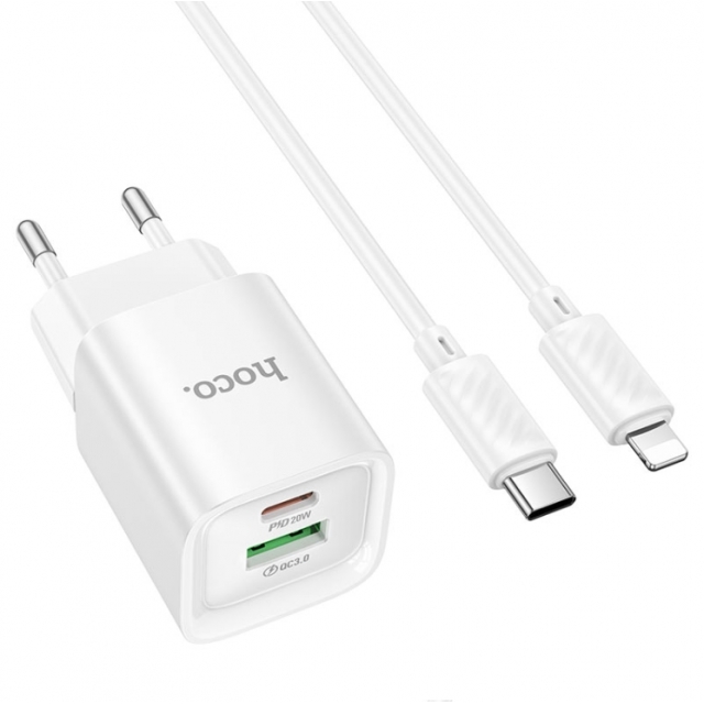 МЗП Hoco C147A Charm PD20W+QC3.0 charger set(Type-C to iP)(EU) White