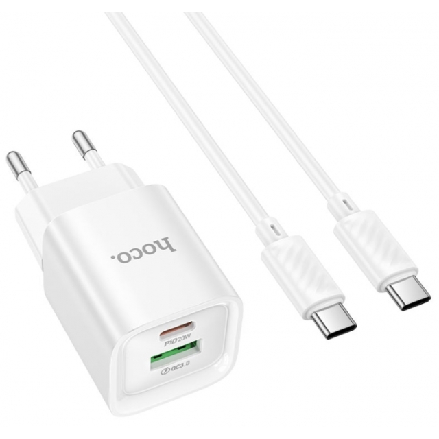 СЗУ Hoco C147A Charm PD20W+QC3.0 charger set(Type-C to Type-C)(EU) White (C147A)