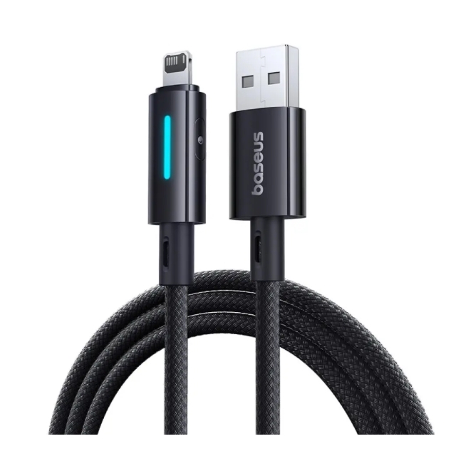Кабель Baseus Lit Button-Control Fast Charging Data Cable USB-A to iP 2.4A 1m Black