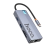 USB-хаб Hoco HB52 Wow 8-in-1 multi-function converter(HDTV+RJ45+SD/TF+PD+Type-C3.0+USB3.0*2) Metal Gray
