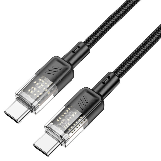 Кабель Hoco U129 Spirit 60W transparent charging data cable Type-C to Type-C Black