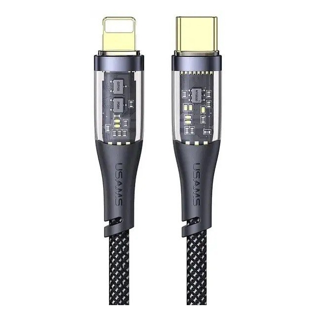 Кабель USAMS SJ573 Type-C To Lightning PD 20W Transparent Data Cable Icy Series 1.2M Black (SJ573)