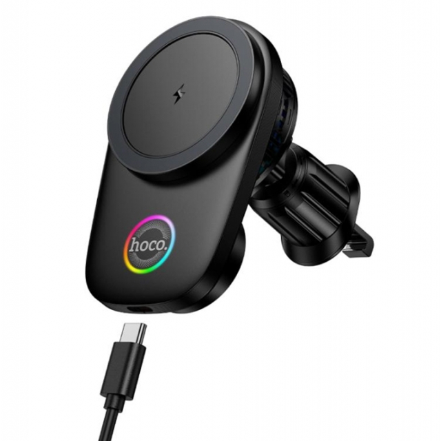 Холдер Hoco HW36 electric rotating magnetic wireless fast charging car holder(air outlet) Black (HW36)