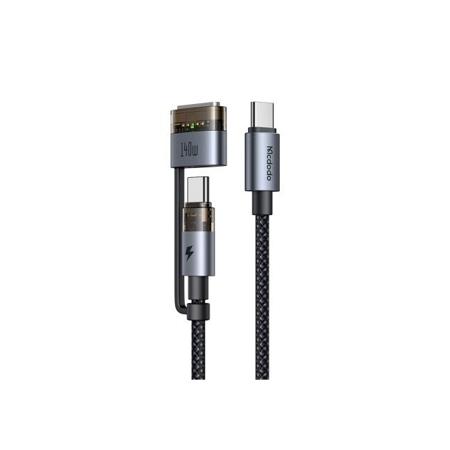 Кабель McDodo 140W 2 in 1 USB-C to USB-C+ Magsafe 3 Cable 2m Black