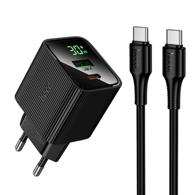 СЗУ Hoco CS84A Excellent PD30W+QC3.0 charger with digital display set(C to C)(EU) Black (CS84A)