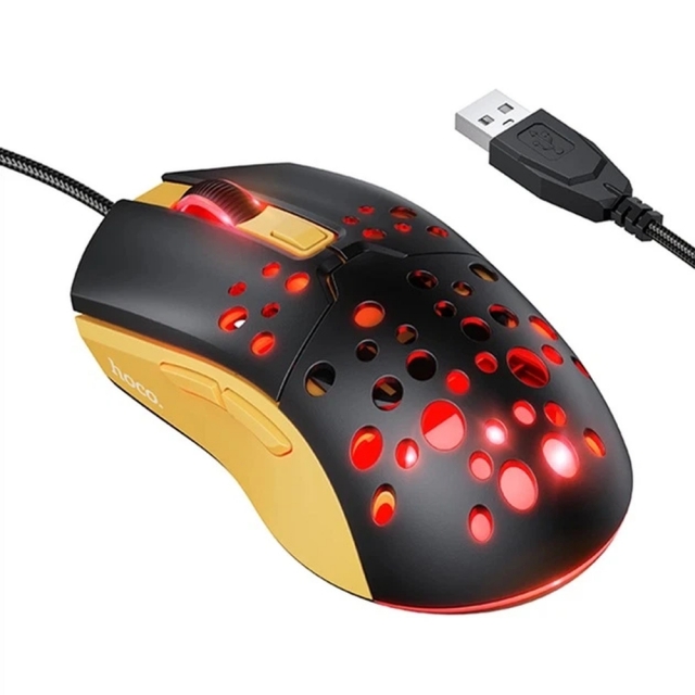 Компьютерная мышь Hoco GM51 Sky luminous gaming wired mouse Black with yellow (GM51)