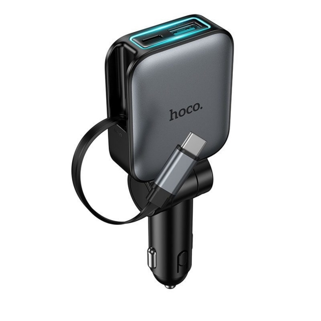 АЗУ Hoco Z67 Triunfar PD60W(1C1A)+Type-C car charger with telescopic cable Black (Z67)