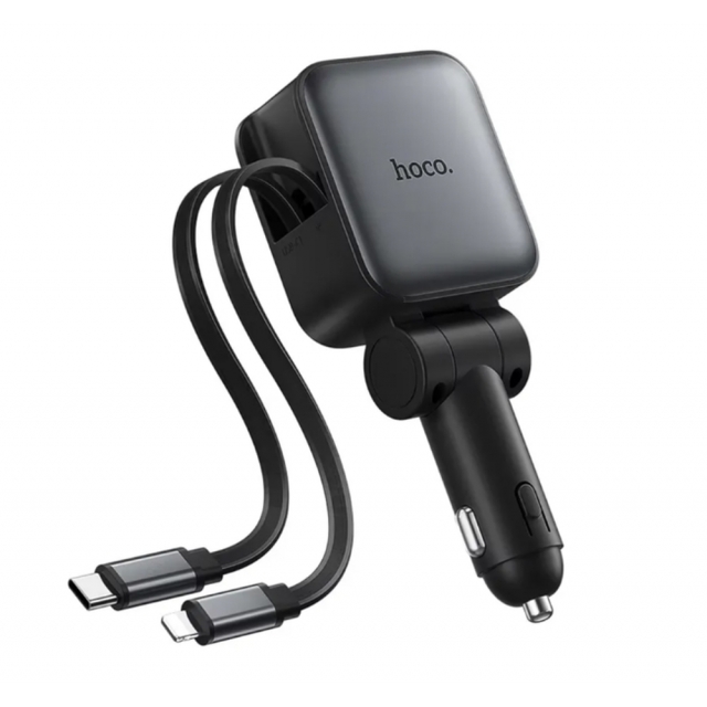 АЗУ Hoco Z67A Triunfar PD60W(1C1A)+Type-C/iP car charger with dual telescopic cable and digital display dark Black (Z67A)