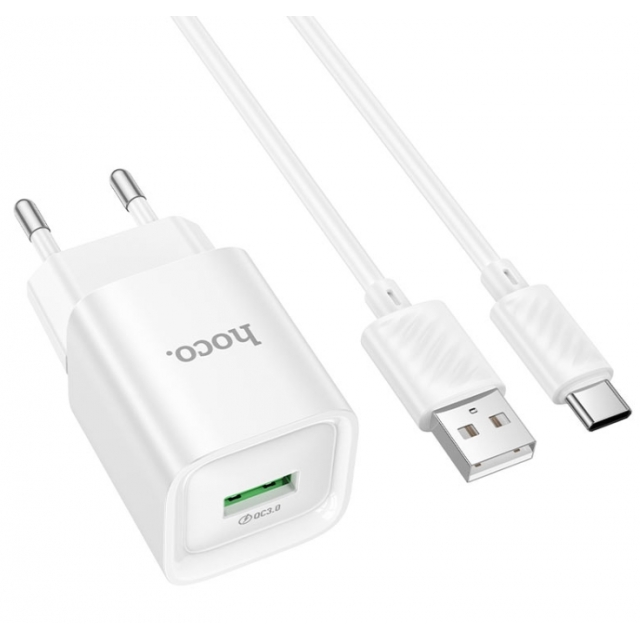 СЗУ Hoco C145A Charm single port QC3.0 charger set(Type-C)(EU) White Уценка