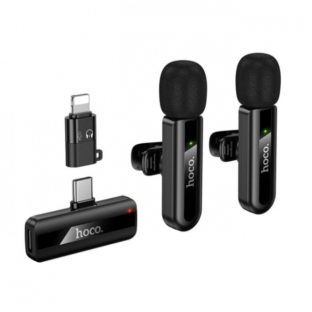 Микрофон-петличка Hoco L20A Fair dual-mic wireless microphone(iP/Type-C) Black Уценка
