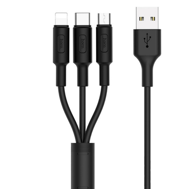 Кабель Hoco X25 Soarer one pull three charging cable,lightning+Micro+Type-c Black (X25)