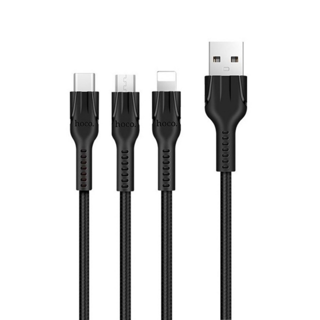 Кабель Hoco U31 Benay one pull three charging cable,Lightning+Micro+Type-c Black (U31)