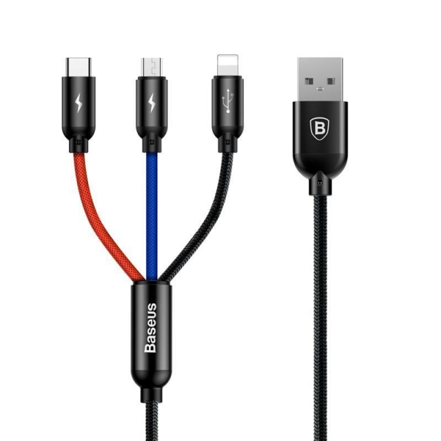 Кабель Baseus Three Primary Colors 3-in-1 Cable Black (CAMLT-BSY01)