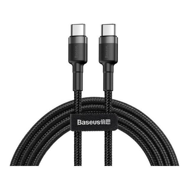 Кабель Baseus Cafule Cable Type-C For Type-C PD2.0 60W flash charging data line (20V 3A) 2m Gray+Black