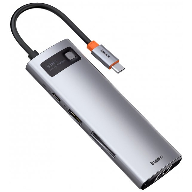 USB-хаб Baseus Metal Gleam Series 8-in-1 Multifunctional Type-C HUB Docking Station Gray (CAHUB-CV0G)