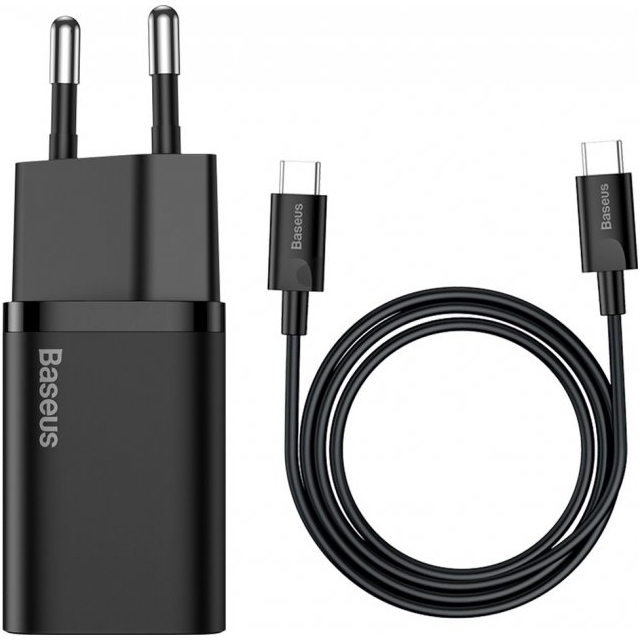 МЗП Baseus Super Si Quick Charger with Mini Cable Type-C to Type-C 3A 25W EU Sets Black