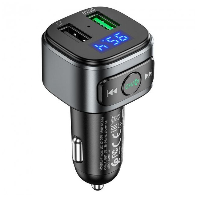 FM-трансмиттер Hoco E67 Fighter QC3.0 car BT FM transmitter Black (E67)