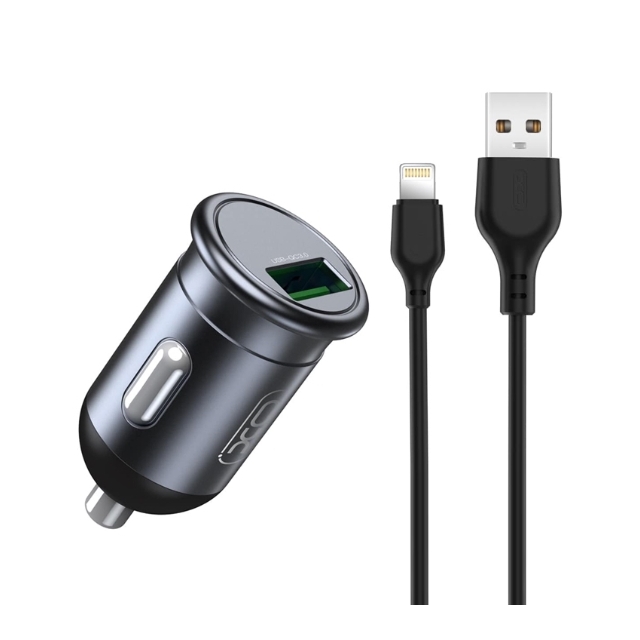 АЗУ XO CC46 QC3.0 18W car charger with Lightning cable Gray/Black (CC46)