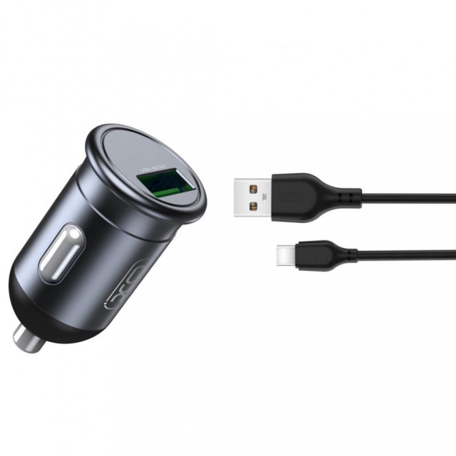 АЗУ XO CC46 QC3.0 18W car charger with Type-c cable Gray/Black (CC46)