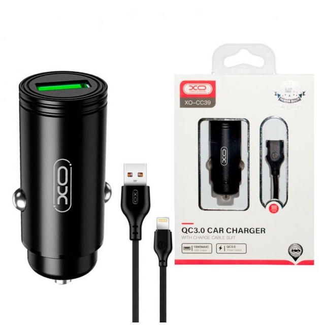 АЗП XO CC39 QC3.0 18W Car charger with Lighting suit ( NB103 ) Black