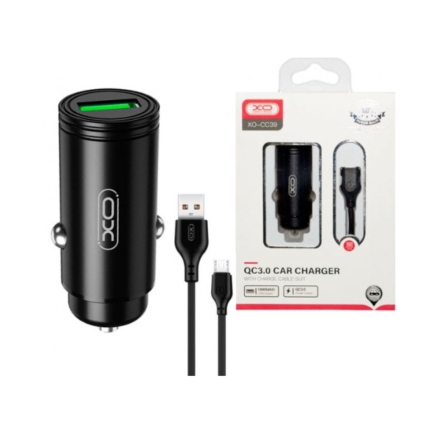 АЗУ XO CC39  QC3.0  18W Car charger with Micro suit (NB103) Black (CC39 )