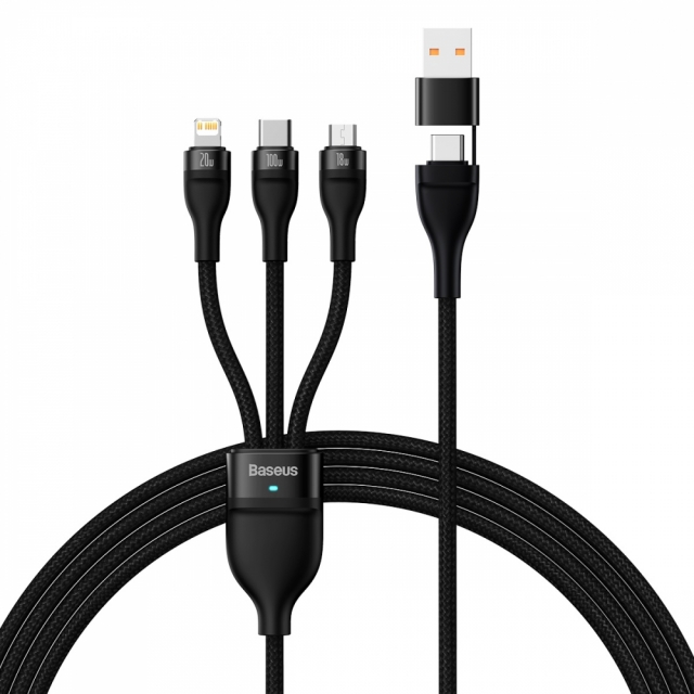 Кабель Baseus Flash Series Ⅱ Two-for-three Charging Cable USB + Type C to M+L+C 100W 1.2m Black (CASS030101)