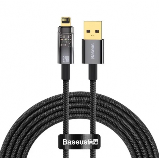 Кабель Baseus Explorer Series Auto Power-Off Fast Charging Data Cable USB to Lightning 2.4A 2m Black (CATS000501)