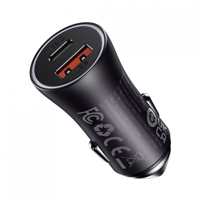 АЗУ Baseus Golden Contactor Max Dual Fast Charger Car Charger U+C 60W Dark Gray (CGJM000113)
