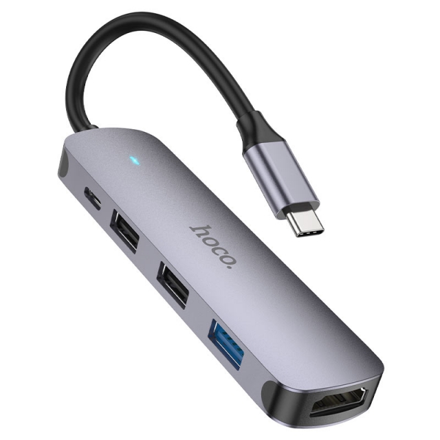 USB-хаб Hoco HB27 Type-C multi-function converter(HDTV+USB3.0+USB2.0*2+PD) Metal Gray
