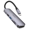 USB-хаб Hoco HB28 Type-C multi-function converter(HDTV+USB3.0+USB2.0+SD+TF+PD) Metal Gray (HB28)