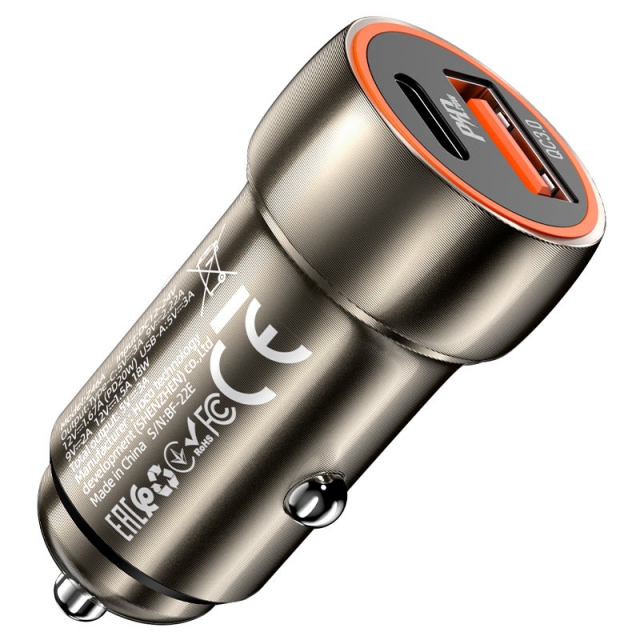 АЗУ Hoco Z46A Blue whale PD20W+QC3.0 car charger Metal Gray (Z46A)