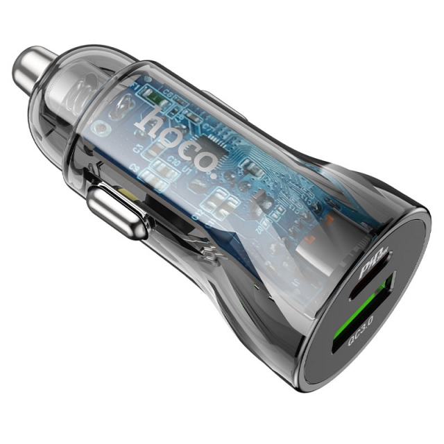 АЗУ Hoco Z47A Transparent Discovery Edition dual port PD30W+QC3.0 car charger Transparent Black (Z47A)