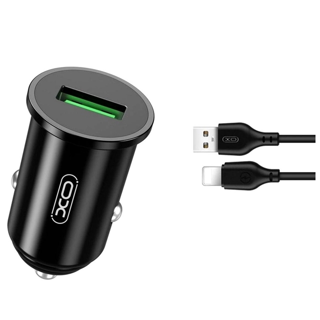 АЗУ XO TZ12 18W QC3.0  Car Charger with Lighting cable Black (TZ12)