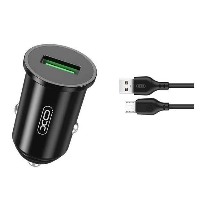 АЗП XO TZ12 18W QC3.0 Car Charger with Micro cable Black