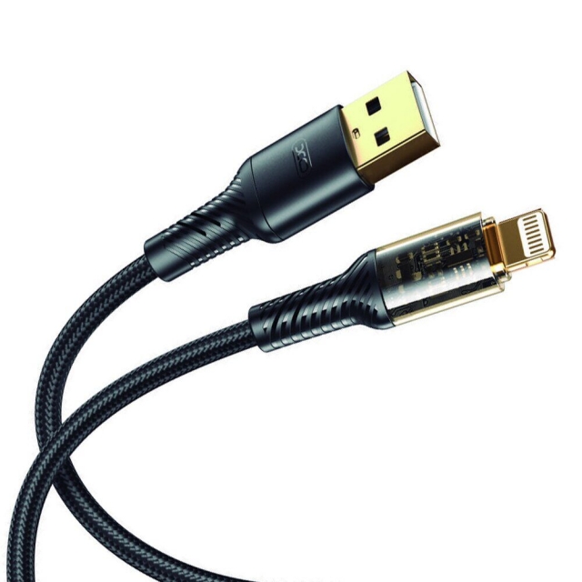 Кабель XO NB229 transparent design waven  2.4A Lighting usb cable Black (NB229)