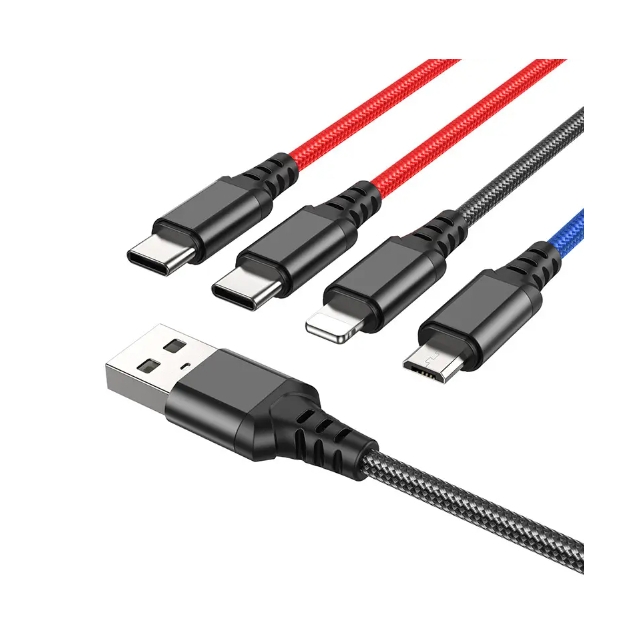 Кабель Hoco X76 4-in-1 Super charging cable (Type-C+Type-C+iP+Micro) Black (X76)