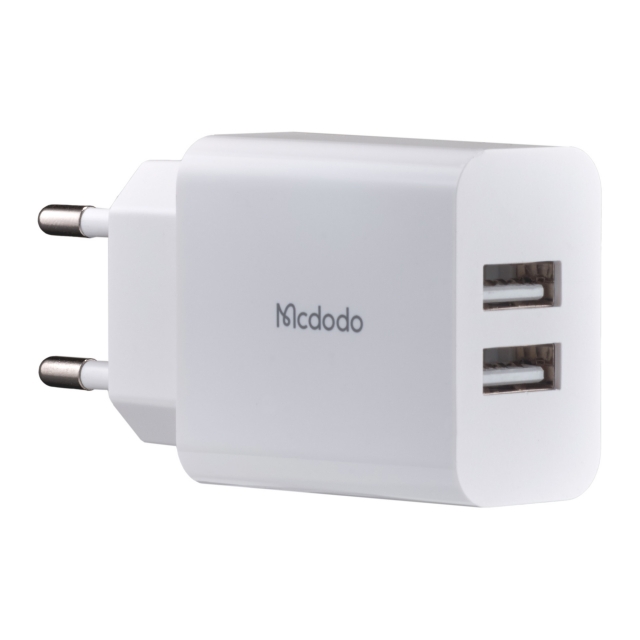 МЗП McDodo Dual USB Charger ( EU Plug ) + Lightning Cable 1m Travel Set CH-6720 White