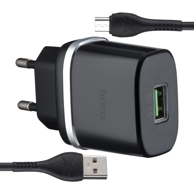МЗП Hoco C12Q Smart QC3.0 charger set Micro ( EU ) Black