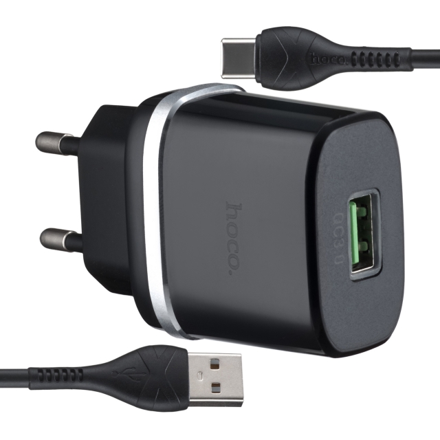 МЗП Hoco C12Q Smart QC3.0 charger set ( Type-C ) ( EU ) Black