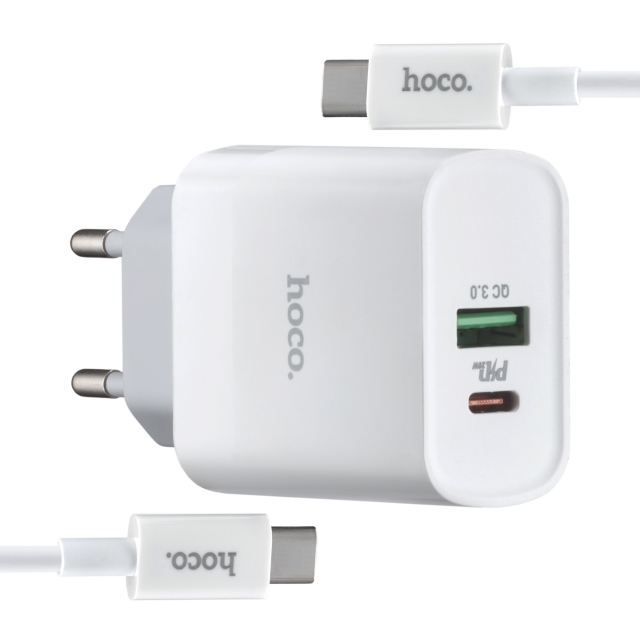 МЗП Hoco C80A Rapido PD20W + QC3.0 charger set Type-C to Type-C ( EU ) White