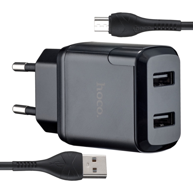 МЗП Hoco N7 Speedy dual port charger set Lightning ( EU ) Black