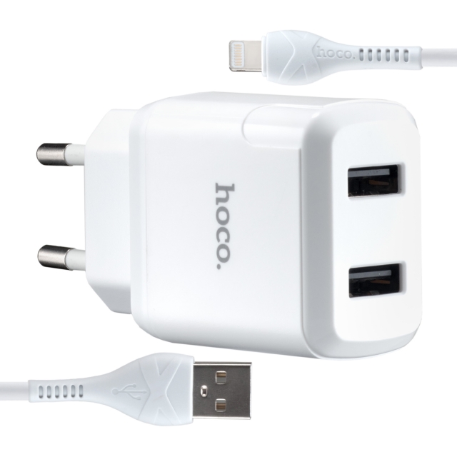 МЗП Hoco N7 Speedy dual port charger set Lightning ( EU ) White