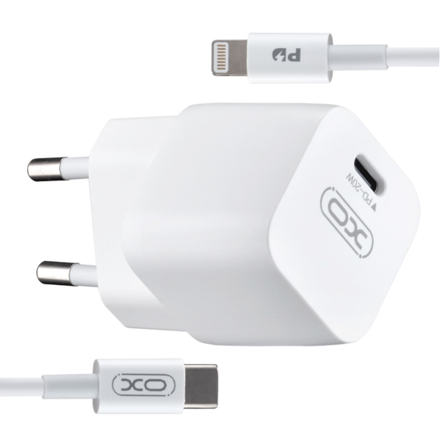 СЗУ XO CE01   EU 20W PD Fast Charger  Lightning cable White (CE01)