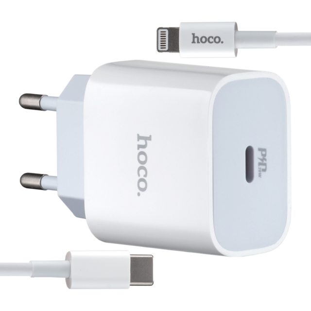 СЗУ Hoco C76A Plus Speed source PD20W charger set Type-C to Lightning (EU) White (C76A)