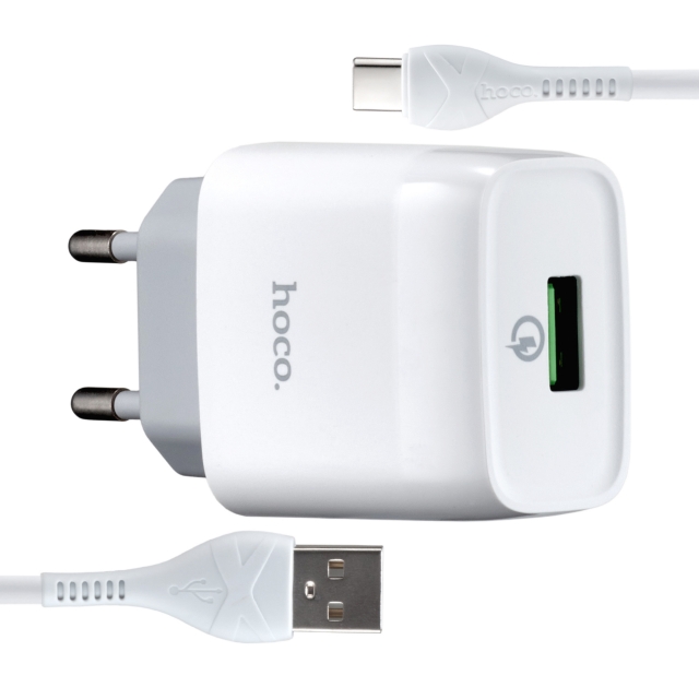 СЗУ Hoco C72Q Glorious single port QC3.0 charger set (Type-C) (EU) White (C72Q)