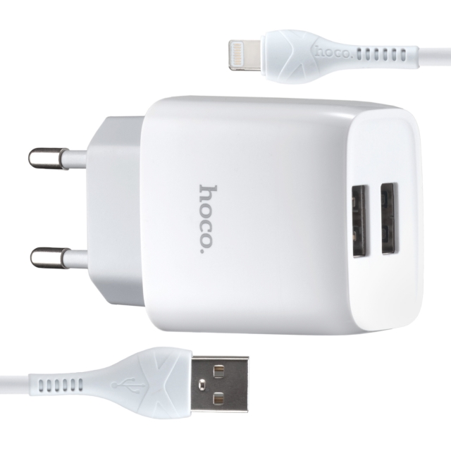 МЗП Hoco C73A Glorious dual port charger set ( Lightning ) ( EU ) White